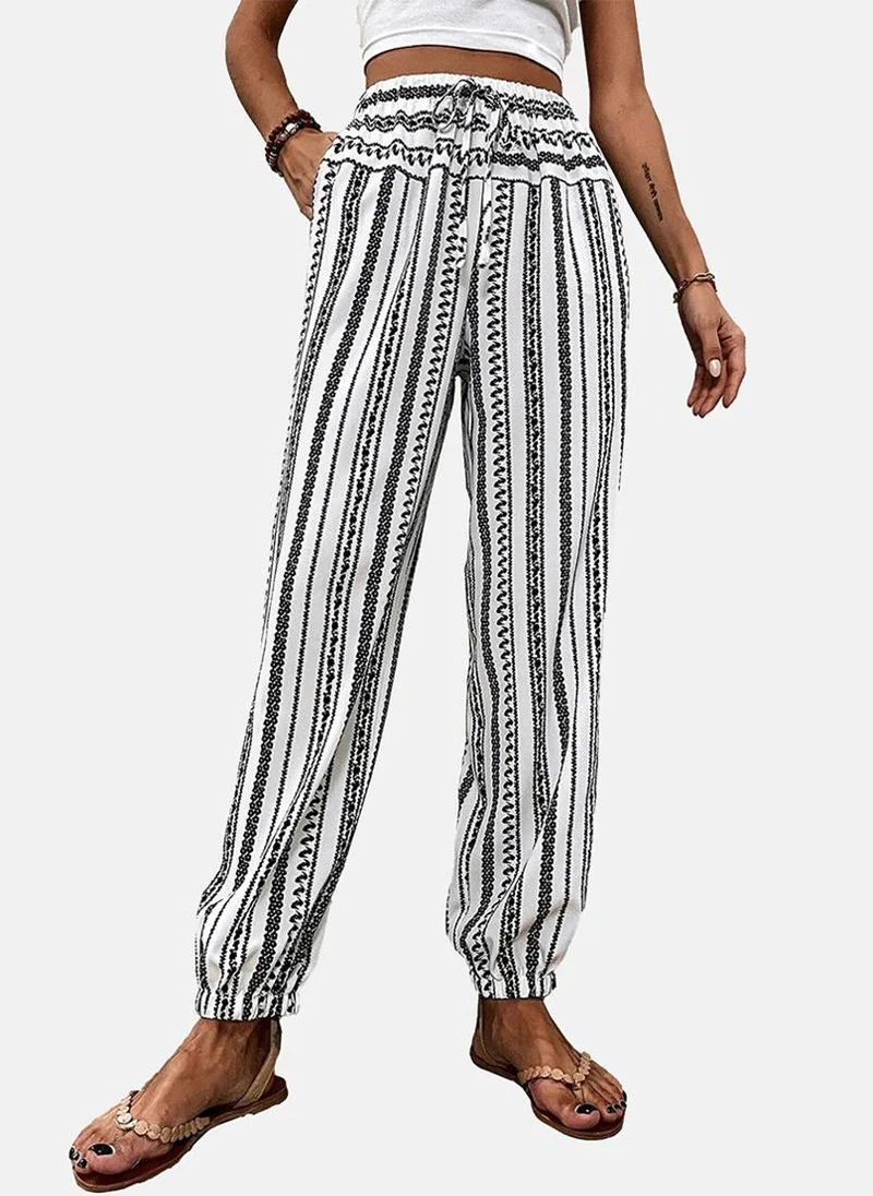يونيكي White Striped Casual Jogger Trousers