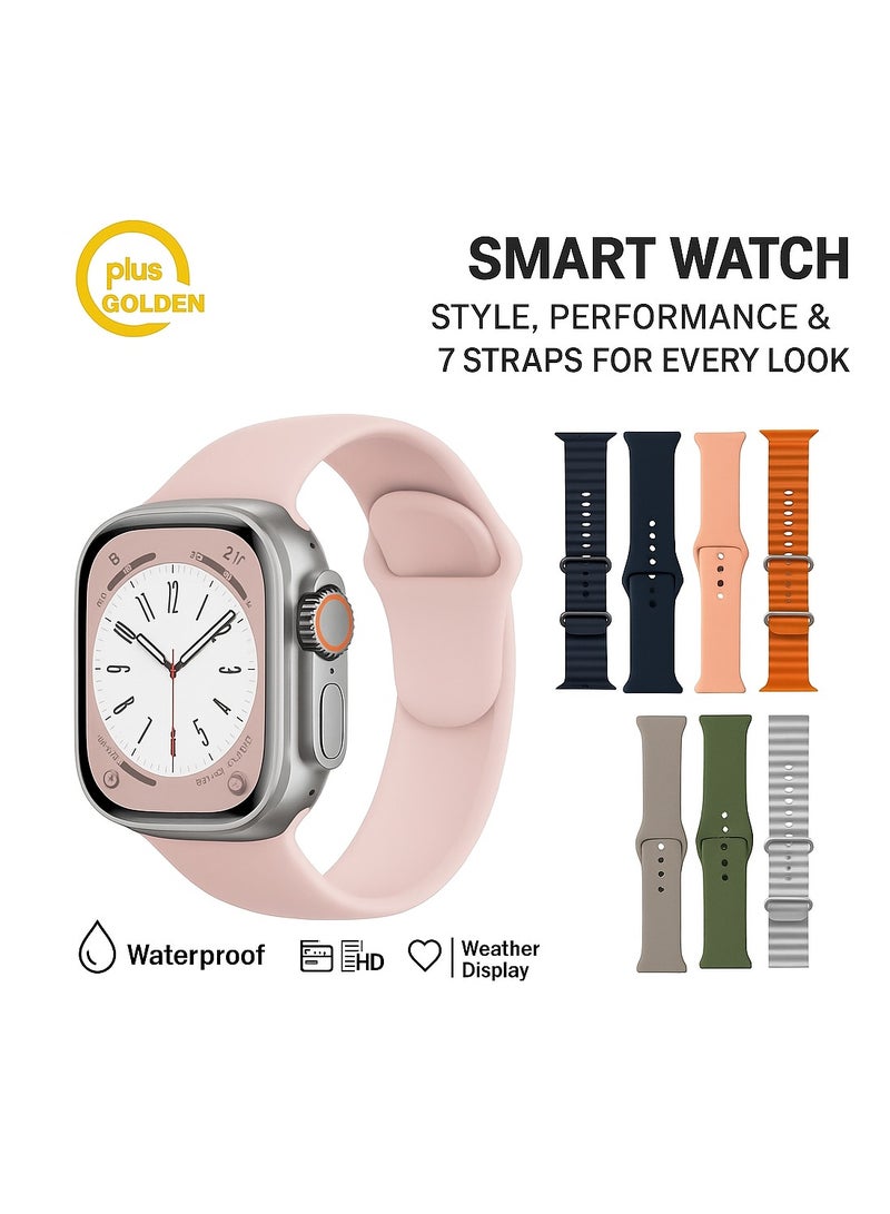 GOLDEN PLUS Smart Watch Ultra 7in1 Fitness trackers Health with 7 Interchangeable Straps49MM - Image 1