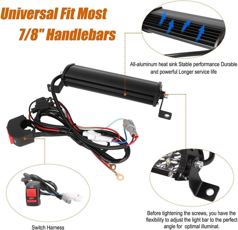 Cylemoto 60W LED Headlight Light Bar Kit with Switch for 7/8" Handlebars - Image 4