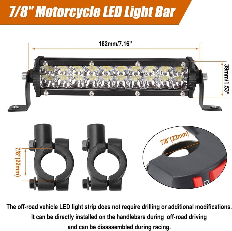 Cylemoto 60W LED Headlight Light Bar Kit with Switch for 7/8" Handlebars - Image 2