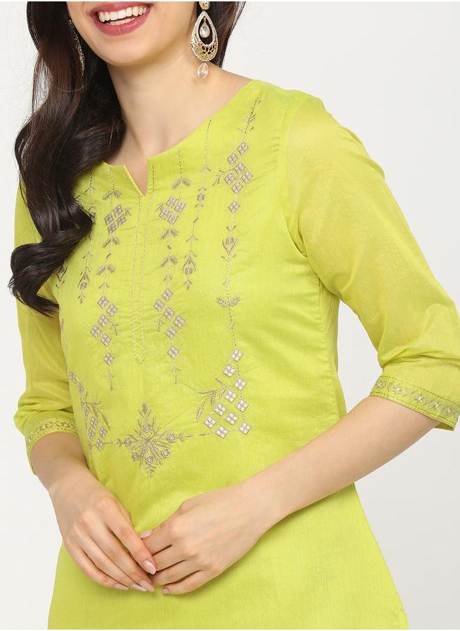 Vishudh - Women Lime Green Embroidered Kurta by Styli - Image 1