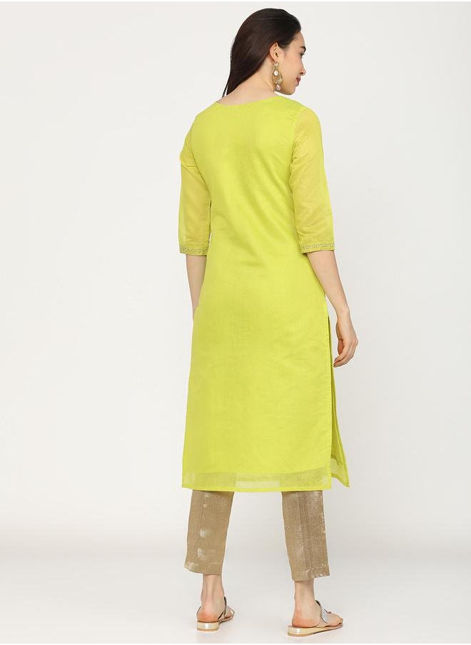 Vishudh - Women Lime Green Embroidered Kurta by Styli - Image 1