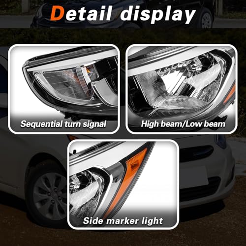 TODO Headlights Assembly Replaces 921011R710 921021R710 Compatible with 2015 2016 2017 Accent (Passenger Side) - Image 3