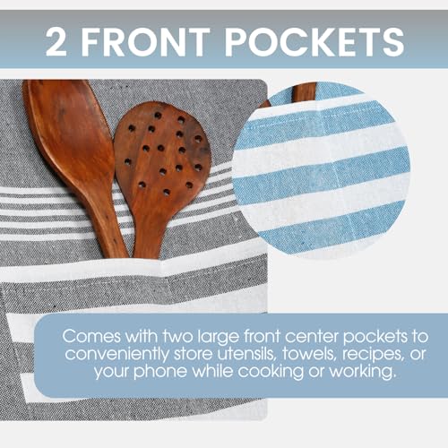 Värde 2 Pcs Unisex Cooking Aprons | Spillproof Layer | Striped Design with 2 Front Pockets & Free Size Neck Strap | Durable, Oil & Stain Resistant | Chef Apron for Cooking (Hit Grey & Rock Blue) - Image 4