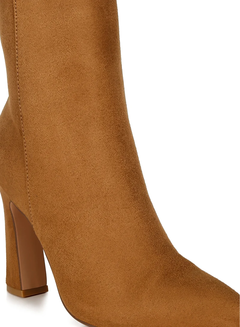 London Rag Block Heeled Ankle Boots in Tan