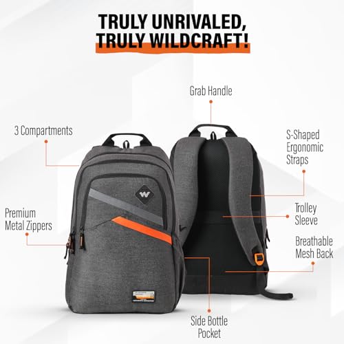Wildcraft Polyester Backpack for Unisex Expedition LPBP 40 4 Compartment Laptop Backpack | Unisex Durable Lightweight & Stylish Ideal for Travel School Work & Daily Use (Blk_Twill),Grey - Image 4