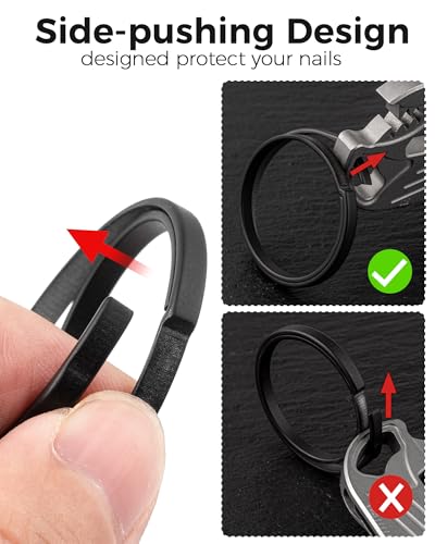 FEGVE Key Ring, Titanium Side Pushing Key Rings Keychain Rings Small Split Keyrings for Men (Black) - Image 4