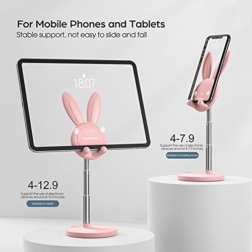 OATSBASF Cute Cell Phone Stand, Adjustable Bunny Phone Stand for Desk, Thick Case Friendly Holder Compatible with iPhone, Kindle, iPad, Switch, All Phones (Pink) - Image 2