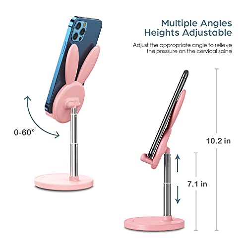 OATSBASF Cute Cell Phone Stand, Adjustable Bunny Phone Stand for Desk, Thick Case Friendly Holder Compatible with iPhone, Kindle, iPad, Switch, All Phones (Pink) - Image 5