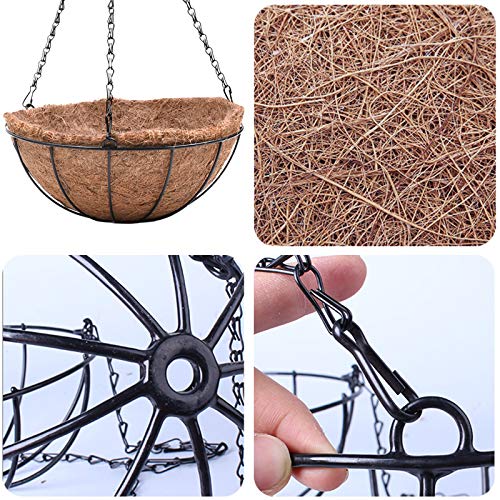 EIMQUVW 4 Pack Hanging Planter Basket with Coco Coin Liner 8 inch Hanging Flower Pots Outdoor Decorative Round Wire Plant Holder with Chain Metal Hanging Baskets for Plants Outdoor - Image 3
