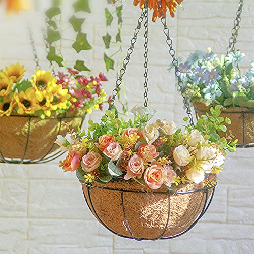 EIMQUVW 4 Pack Hanging Planter Basket with Coco Coin Liner 8 inch Hanging Flower Pots Outdoor Decorative Round Wire Plant Holder with Chain Metal Hanging Baskets for Plants Outdoor - Image 5