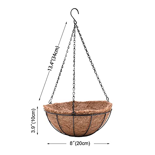 EIMQUVW 4 Pack Hanging Planter Basket with Coco Coin Liner 8 inch Hanging Flower Pots Outdoor Decorative Round Wire Plant Holder with Chain Metal Hanging Baskets for Plants Outdoor - Image 2