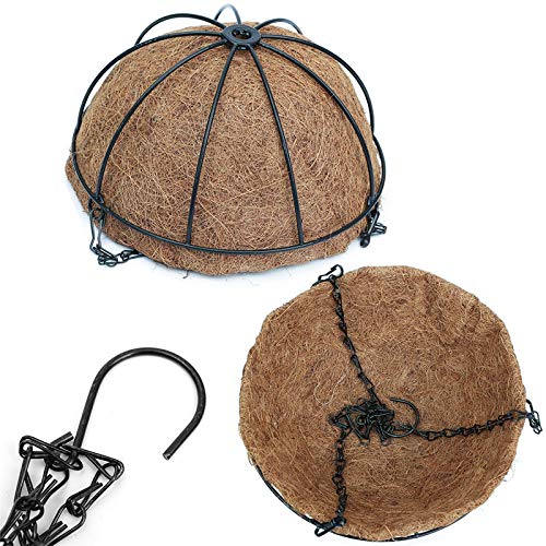 EIMQUVW 4 Pack Hanging Planter Basket with Coco Coin Liner 8 inch Hanging Flower Pots Outdoor Decorative Round Wire Plant Holder with Chain Metal Hanging Baskets for Plants Outdoor - Image 4