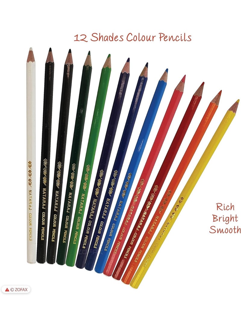 ناتاراج مجموعة أقلام تلوين ناتاراج مع مبراة و12 لونًا زاهيًا ونابضًا بالحياة في عبوة معدنية أسطوانية - Image 3