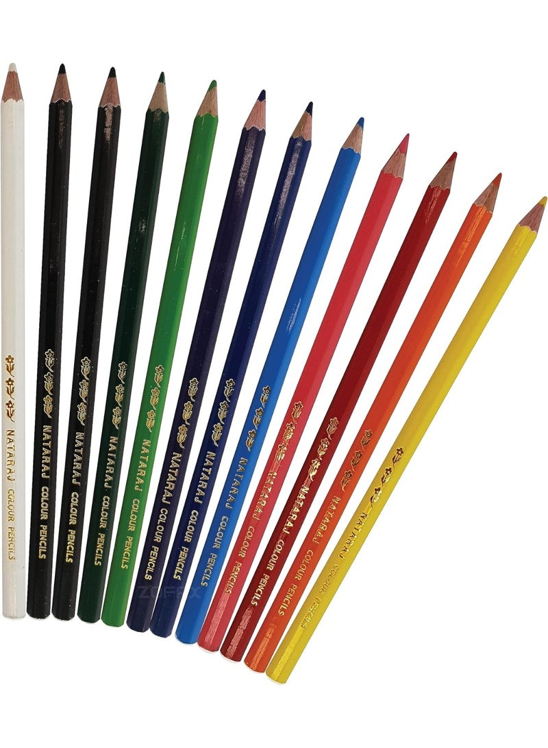 ناتاراج مجموعة أقلام تلوين ناتاراج مع مبراة و12 لونًا زاهيًا ونابضًا بالحياة في عبوة معدنية أسطوانية - Image 4