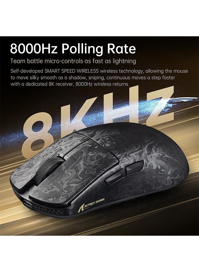 Attack Shark R11 Ultra 8K Carbon Fiber Wireless Gaming Mouse with 42000DPI-PAW3950 MAX Sensor,49g SUPERLIGHT,Nordic 52840 MCU Chip,Wired/BT/2.4Ghz Programmable,Nano-Metal Ice Coating(Black Ink+Tape) - Image 5