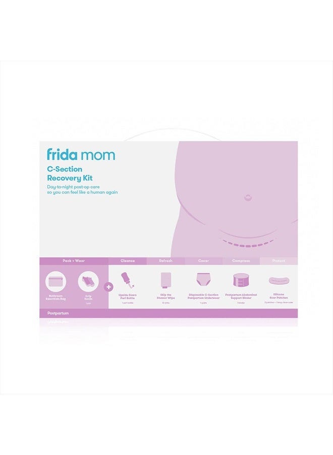 Frida Mom C-Section Recovery Kit for Labor, Delivery, & Postpartum| Socks, Peri Bottle, Disposable Underwear, Abdominal Support Binder, Shower Wipes, Silicone Scar Patches, Toiletry Bag - Image 1