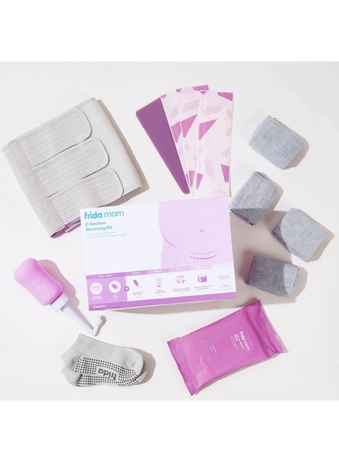 Frida Mom C-Section Recovery Kit for Labor, Delivery, & Postpartum| Socks, Peri Bottle, Disposable Underwear, Abdominal Support Binder, Shower Wipes, Silicone Scar Patches, Toiletry Bag - Image 2