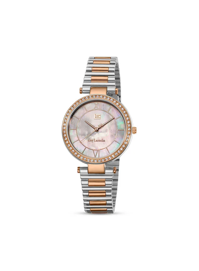 غاي لاروش Violette White Dial Stainless Steel Bracelet Analog Watch for Women, 34mm
