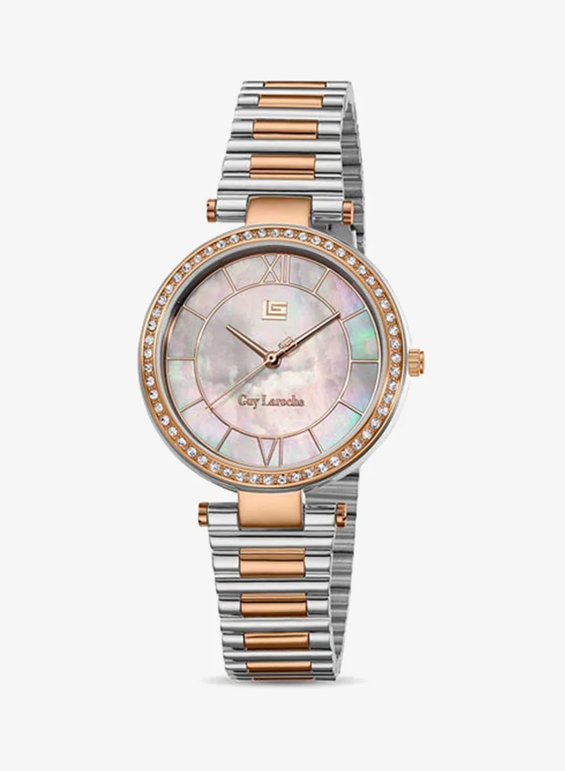 غاي لاروش Violette White Dial Stainless Steel Bracelet Analog Watch for Women, 34mm