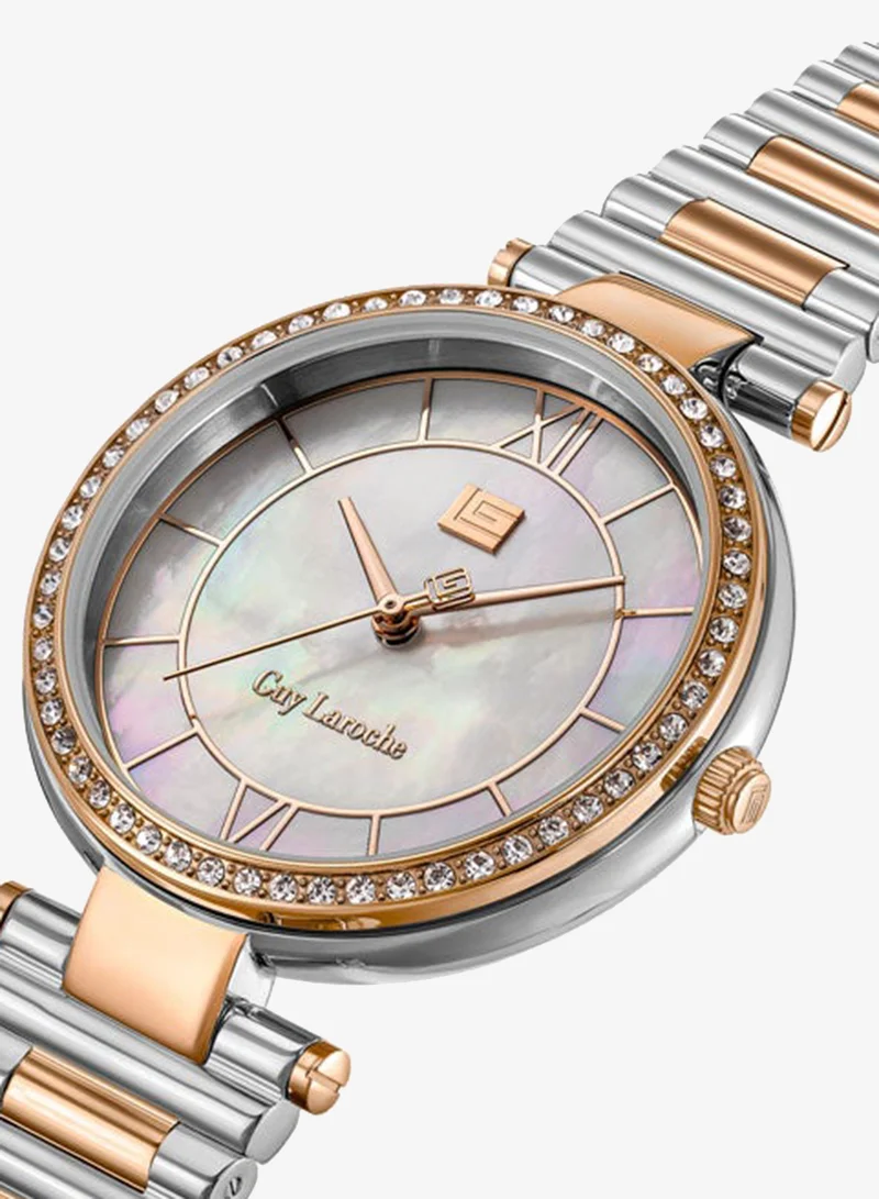 غاي لاروش Violette White Dial Stainless Steel Bracelet Analog Watch for Women, 34mm
