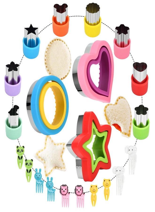 Ismosm Sandwich Cutter and Sealer Set Fun Food Shape Cutters for Kids Lunch Fruit Vegetable Cutter Shapes, Cookie Cutters, Food Picks for Kids Lunch Crustless Sandwich Maker Accessories (21) - Image 1