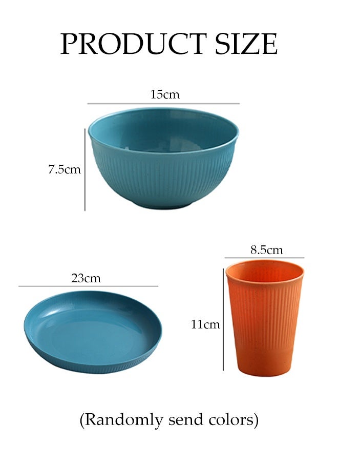 DUNISO طقم أدوات مائدة من القش 36 قطعة غير قابلة للكسر وقابلة لإعادة الاستخدام خفيفة الوزن مجموعة أدوات تناول الطعام الملونة المحمولة لمخيمات الهواء الطلق أطباق وأوعية وأكواب وشوك مجموعة أدوات المائدة - Image 4