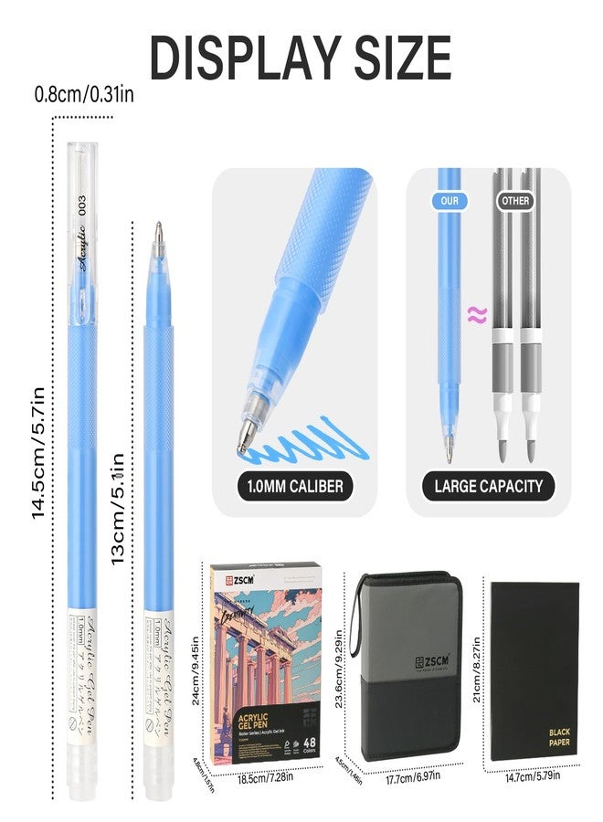 ZSCM 48 Colors 3D Acrylic Gel Pens & Black Paper Sketchbook for Drawing, 1mm Fine Point Acrylic Ink Pen, Opaque Archival Ink Pens for Black Paper Drawing, Sketching, Illustration, Card Making - Image 3
