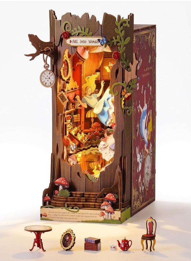 ROBOTIME Book Nook Kits Fall into Wonder, 3D Wooden Puzzles DIY Booknooks for Adults, Fantasy Fairy Tale Bookshelf Decor, Craft Gifts for Book Lovers - Image 1