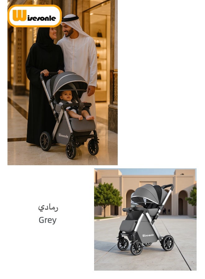 وايسونل عربة أطفال من  للرضع والصغار – عالية المنظر، باتجاهين، طي بيد واحدة، عجلات كبيرة بامتصاص الصدمات، مظلة قابلة للتعديل وسلة تخزين - Image 3