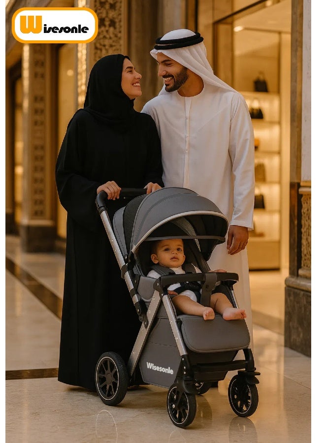 وايسونل عربة أطفال من  للرضع والصغار – عالية المنظر، باتجاهين، طي بيد واحدة، عجلات كبيرة بامتصاص الصدمات، مظلة قابلة للتعديل وسلة تخزين - Image 2