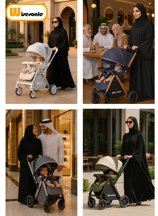 وايسونل عربة أطفال من  للرضع والصغار – عالية المنظر، باتجاهين، طي بيد واحدة، عجلات كبيرة بامتصاص الصدمات، مظلة قابلة للتعديل وسلة تخزين - Image 4