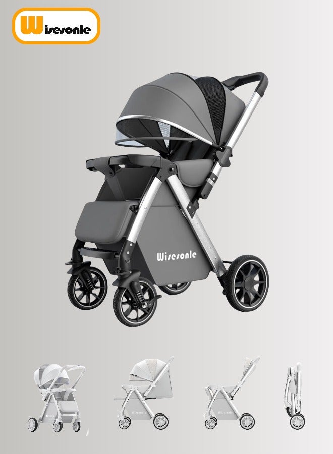وايسونل عربة أطفال من  للرضع والصغار – عالية المنظر، باتجاهين، طي بيد واحدة، عجلات كبيرة بامتصاص الصدمات، مظلة قابلة للتعديل وسلة تخزين - Image 1