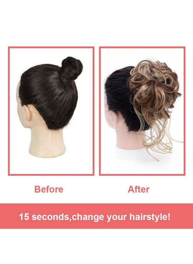 KETHBE Messy Bun Hair Piece Tousled Updo Hair Buns Extension Elastic Hair Band Hair Pieces Curly Hair Bun Scrunchie For Women (Brown Mix Ash Blonde)  - Image 5