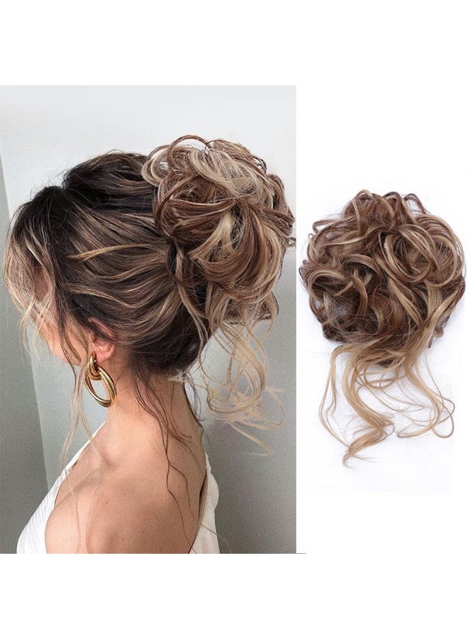 KETHBE Messy Bun Hair Piece Tousled Updo Hair Buns Extension Elastic Hair Band Hair Pieces Curly Hair Bun Scrunchie For Women (Brown Mix Ash Blonde)  - Image 2