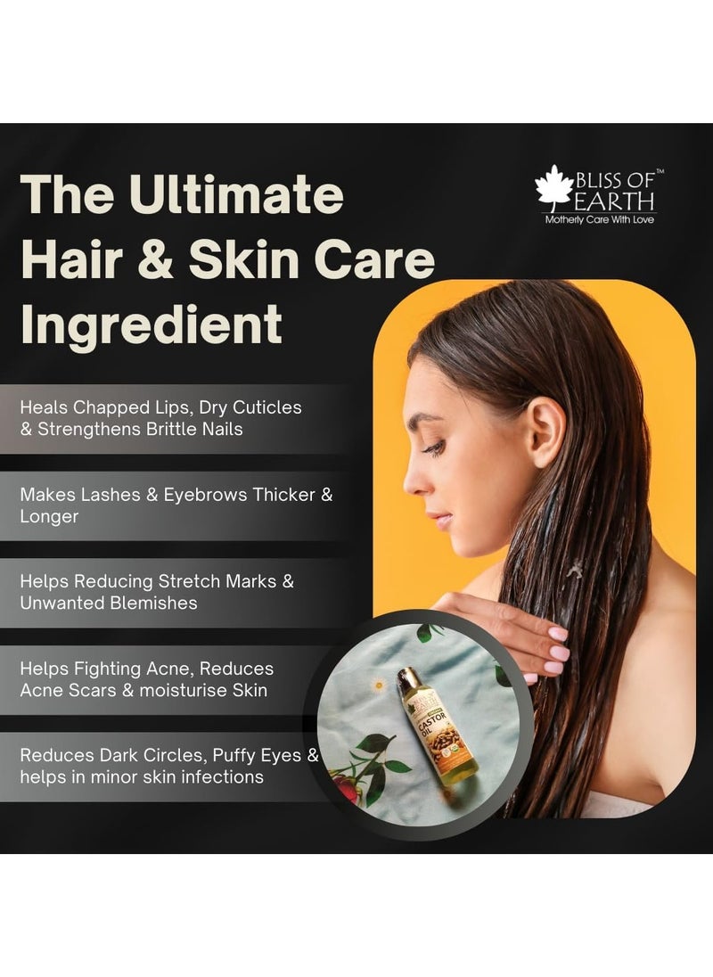 BLISS OF EARTH - 500ML Certified Organic Castor Oil for Hair Growth Cold Pressed & Hexane Free - Image 1