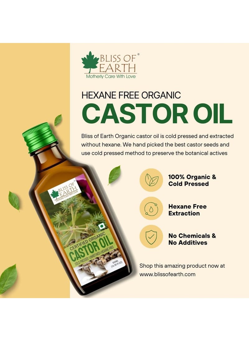 BLISS OF EARTH - 500ML Certified Organic Castor Oil for Hair Growth Cold Pressed & Hexane Free - Image 1