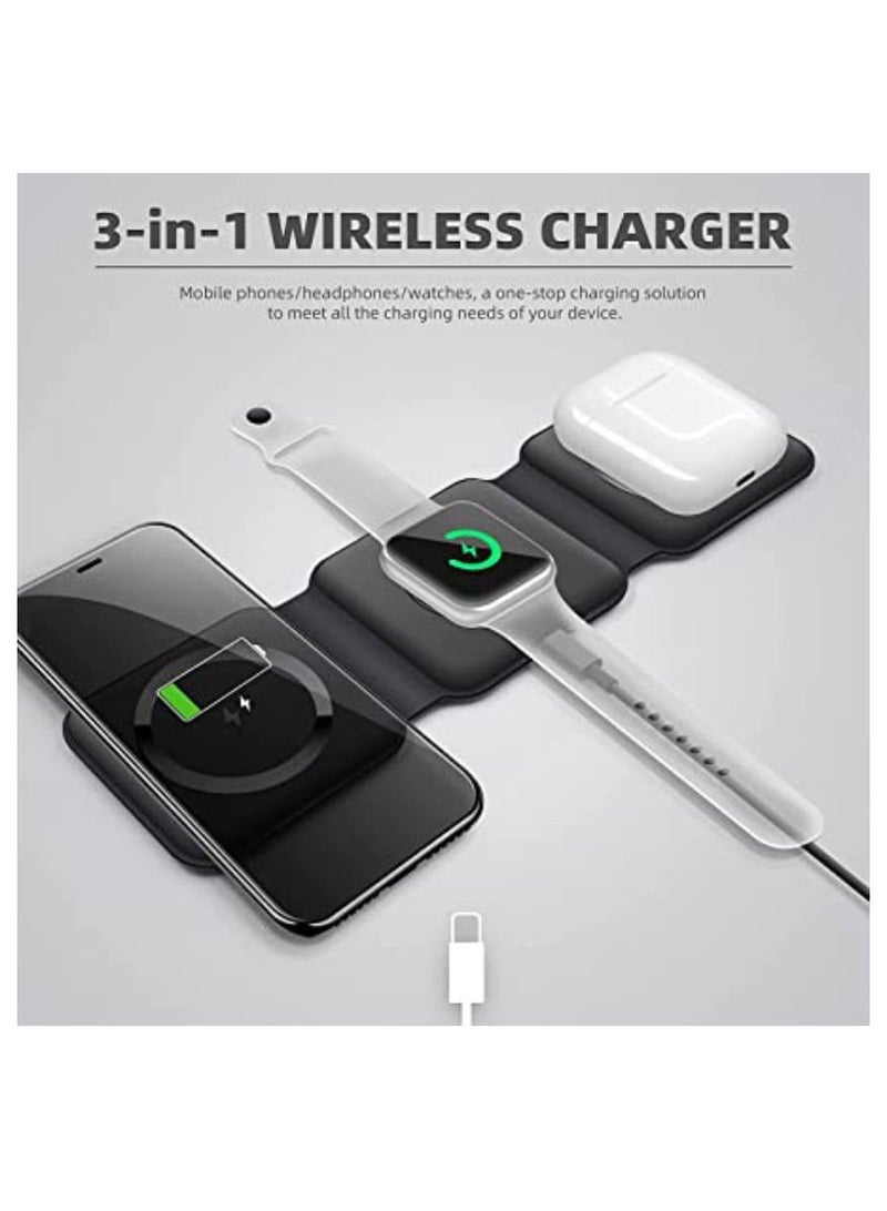 DIGI CORE 3 in 1 Wireless Charger Folding Mobile Phone Smart Watch Ultra-thin 15W Fast QI Magnetic Charger For Apple iPhone And Android Black - Image 2