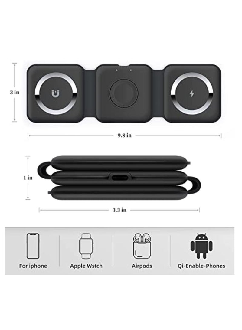 DIGI CORE 3 in 1 Wireless Charger Folding Mobile Phone Smart Watch Ultra-thin 15W Fast QI Magnetic Charger For Apple iPhone And Android Black - Image 4