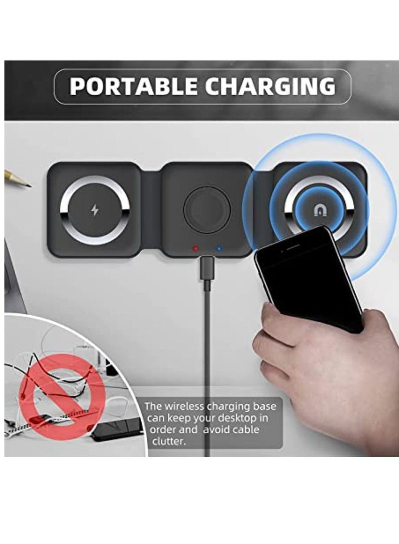 DIGI CORE 3 in 1 Wireless Charger Folding Mobile Phone Smart Watch Ultra-thin 15W Fast QI Magnetic Charger For Apple iPhone And Android Black - Image 3