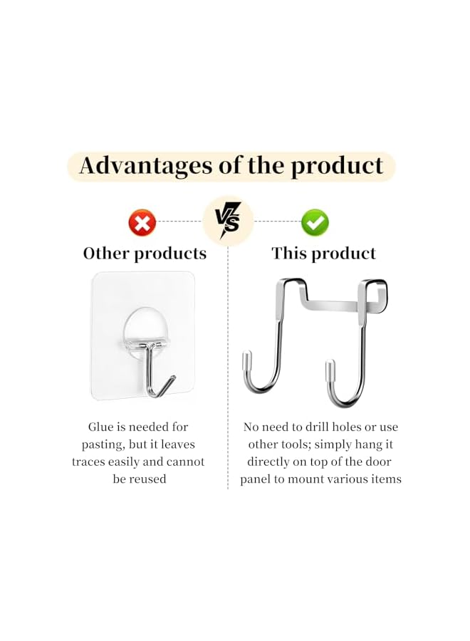 S-TOP 2 PCS Over Door Hooks, Over The Door Cabenit Hooks - S-Shaped, Stainless Steel, Space-Saving for Kitchen, Bedroom - Image 3