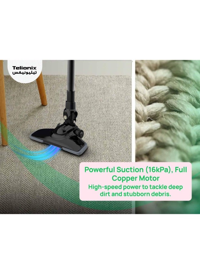 Telionix - Telionix Handheld Vacuum Cleaner, 2-in-1 Floor and Handheld Design, 16 KPA Suction, Lightweight, Cyclone System, Washable Filter, 0.8L Dust Cup, Low Noise, Copper Motor, Portable Vacuum Cleaner - Image 1