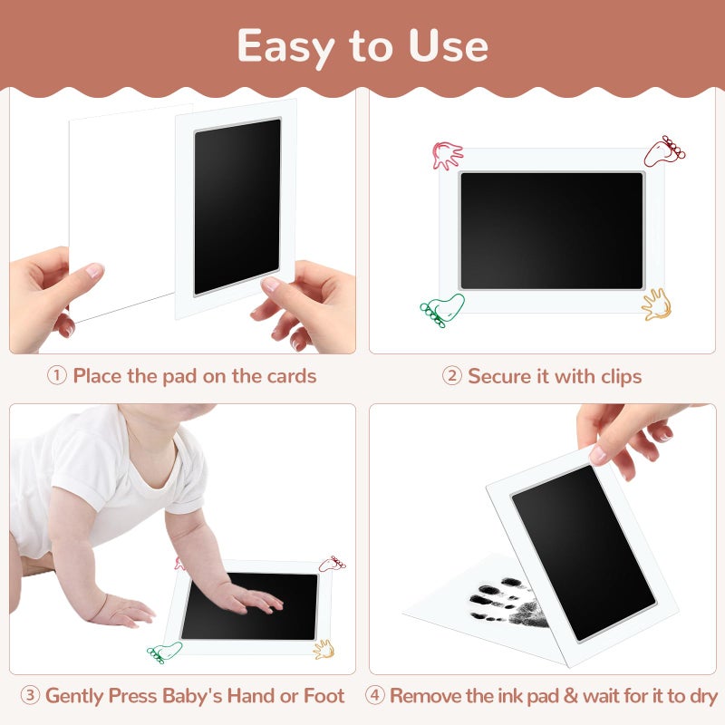 PChero 6" x 4" Large Size Baby Inkless Handprint and Footprint Kit with 4 Ink Pads and 8 Imprint Cards by PChero, Ideal for Family Keepsake Newborn Registry Baby Shower Present (Ink Area: 4.9" x 3.14") - Image 4