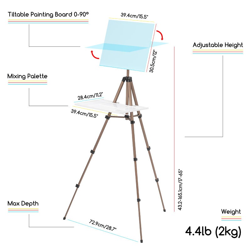 MEEDEN Watercolor Easel Stand for Painting: Adjustable Travel Plein Air Painting Easel - Collapsible Portable Tripod for Artists Adults Beginners at Home Outdoor Studio - Image 2