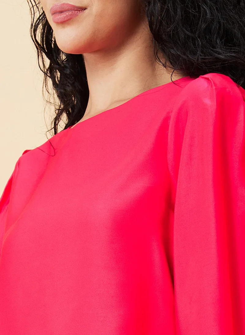 globus Globus Women Pink Round Neck Bishop Sleeve Satin Top