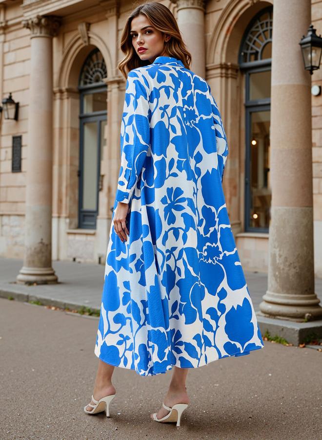 ايكونيك فستان ميدي أيقوني بطبعة زهور بياقة وأكمام طويلة - Image 3