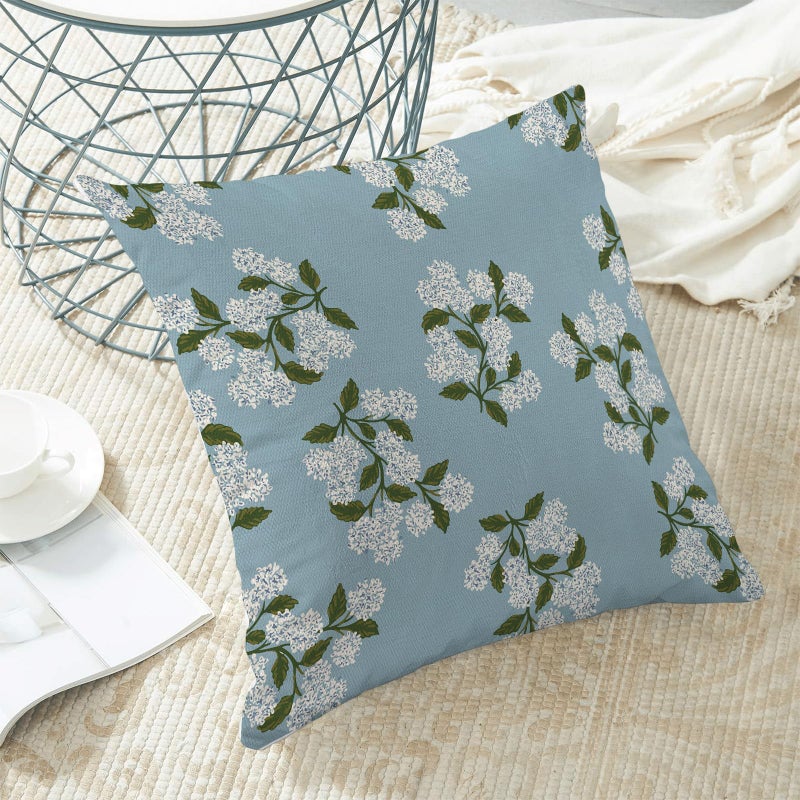 AEIOAE Spring Pillow Covers 18x18 Inch Set of 2, Baby Blue Green Hydrangea Flower Throw Pillows Case,Floral Summer Outdoor Seasonal Decorative Farmhouse Decor Cushion Covers for Home Sofa Bed Couch - Image 4