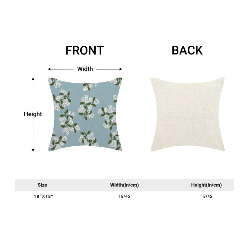 AEIOAE Spring Pillow Covers 18x18 Inch Set of 2, Baby Blue Green Hydrangea Flower Throw Pillows Case,Floral Summer Outdoor Seasonal Decorative Farmhouse Decor Cushion Covers for Home Sofa Bed Couch - Image 5