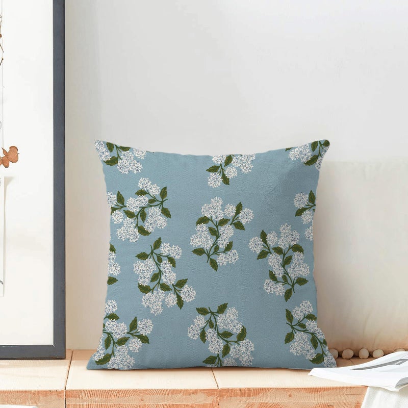 AEIOAE Spring Pillow Covers 18x18 Inch Set of 2, Baby Blue Green Hydrangea Flower Throw Pillows Case,Floral Summer Outdoor Seasonal Decorative Farmhouse Decor Cushion Covers for Home Sofa Bed Couch - Image 3