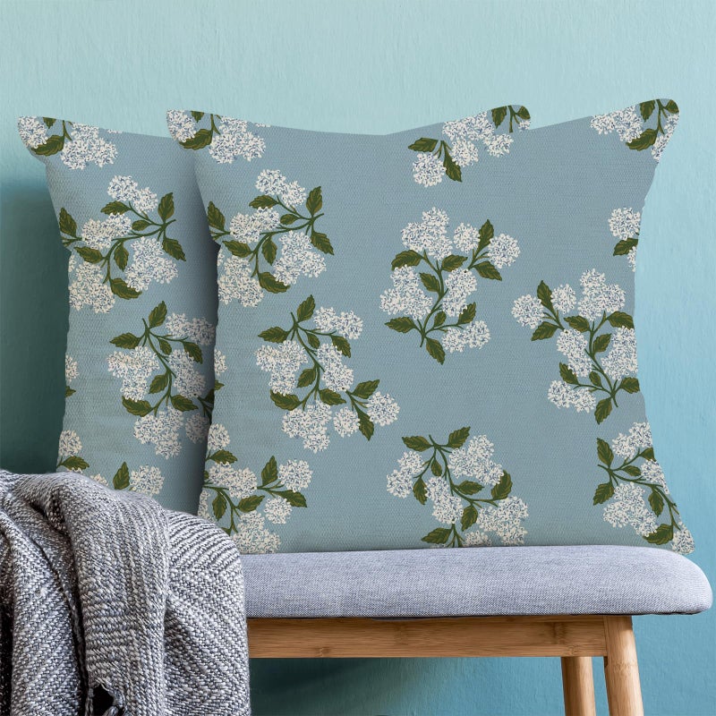 AEIOAE Spring Pillow Covers 18x18 Inch Set of 2, Baby Blue Green Hydrangea Flower Throw Pillows Case,Floral Summer Outdoor Seasonal Decorative Farmhouse Decor Cushion Covers for Home Sofa Bed Couch - Image 2